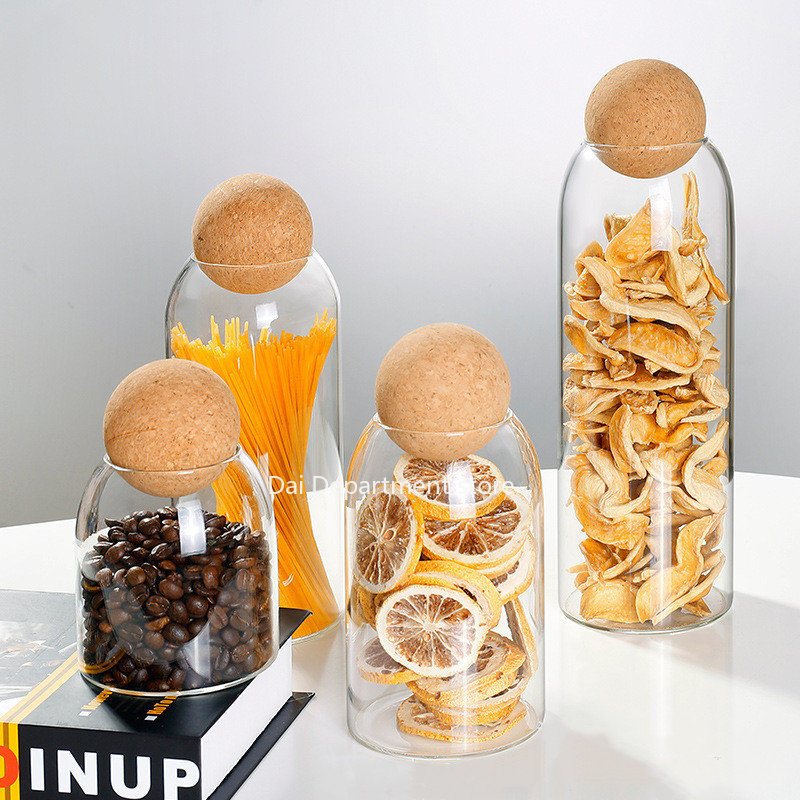 Meal Prep Jar - Clear Practical Wood Cork Glass Storage