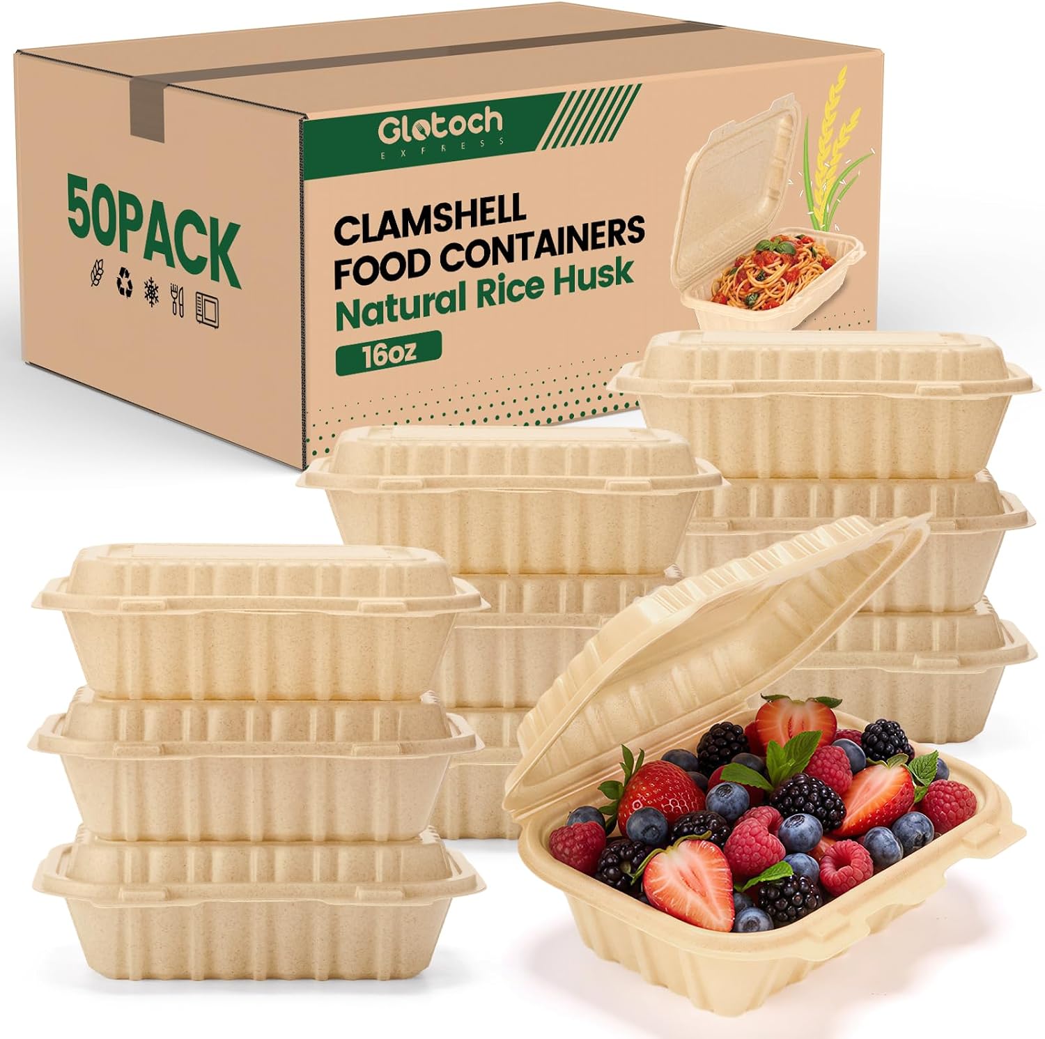 Meal Prep Container - 50 Pack 16oz Clamshell Take Out