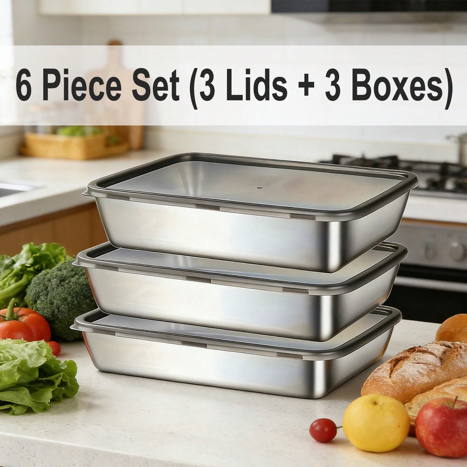 6pcs(3 Boxes+ 3 Lids) Stainles - огляд і ціна Meal Prep Container
